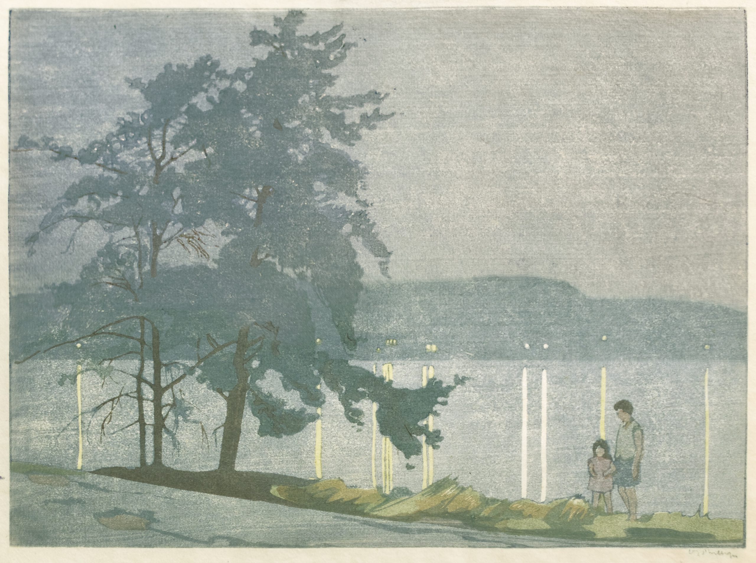 W.J. Phillips (1884-1963) SUMMER NIGHT, 1931 Edition of 200 Woodblock Print 17.7 x 24.1 cm or 7" x 9 7/16"  Framed size: 15" x 17 7/16"