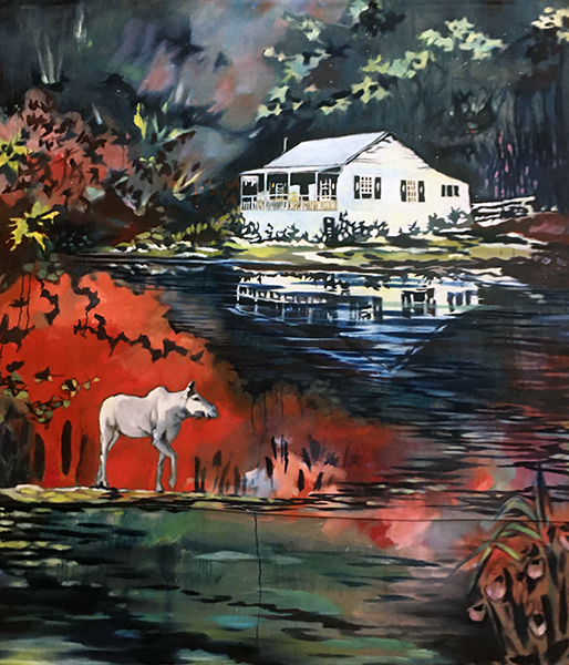 Anong Migwans Beam, Ghost Moose Camp, 2019, handmade oil paint on canvas, 182 x 121 cm