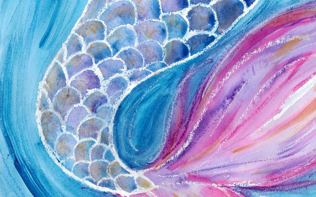 Watercolour & Oil Pastel Mermaid Tail